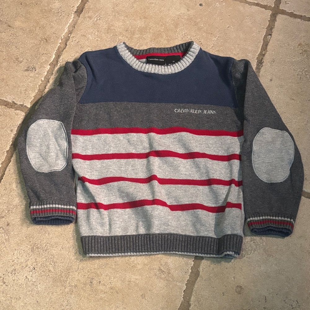 Calvin Klein Jeans Men's Striped Sweater in Gray and Navy